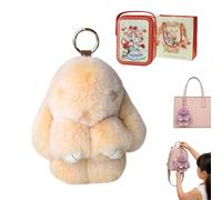 Gienslru Fluffy Bunny Keychain in Gift Tin, Ultra-Soft Plush Keyring as a Cute Bag Charm for Backpacks, Adorable Pom Pom Keyring, Perfect Easter Gift and Handbag Accessory for Women and Girls (B)