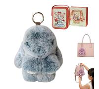 Gienslru Fluffy Bunny Keychain in Gift Tin, Ultra-Soft Plush Keyring as a Cute Bag Charm for Backpacks, Adorable Pom Pom Keyring, Perfect Easter Gift and Handbag Accessory for Women and Girls (D)