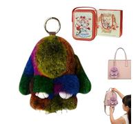 Gienslru Fluffy Bunny Keychain in Gift Tin, Ultra-Soft Plush Keyring as a Cute Bag Charm for Backpacks, Adorable Pom Pom Keyring, Perfect Easter Gift and Handbag Accessory for Women and Girls (O)