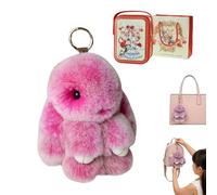 Gienslru Fluffy Bunny Keychain in Gift Tin, Ultra-Soft Plush Keyring as a Cute Bag Charm for Backpacks, Adorable Pom Pom Keyring, Perfect Easter Gift and Handbag Accessory for Women and Girls (A)