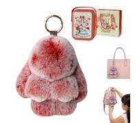 Gienslru Fluffy Bunny Keychain in Gift Tin, Ultra-Soft Plush Keyring as a Cute Bag Charm for Backpacks, Adorable Pom Pom Keyring, Perfect Easter Gift and Handbag Accessory for Women and Girls (F)