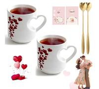 Gienslru Heat Changing Heart Mug, Heart-Shaped Color Changing Magic Ceramic Mug with Red Hearts Design, Color Changings Hearts Handle Ceramic Mugs for Valentine'S Day, Mother'S Day Gifts (White*2)