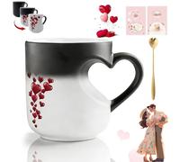 Gienslru Heat Changing Heart Mug, Heart-Shaped Color Changing Magic Ceramic Mug with Red Hearts Design, Color Changings Hearts Handle Ceramic Mugs for Valentine'S Day, Mother'S Day Gifts (Black)
