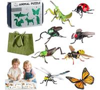 Gienslru Insect & Animal Slot-Assembly Toys, Kids' Insect & Animal Slot Assembly Toys with 8Pcs Lifelike Insects/Animals Models, Realistic DIY 3D Plastic Bug Figures Set, Educational for Kids 3-8 (C)