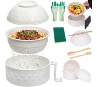 Gienslru Microwave Ramen Bowl with Lid, 2026 New Ramen Noodles Bowl Set with Chopsticks, Spoon and Fork, Large Portable Soup Container with Handles for Dorm Room College Apartment Essentials (Beige)