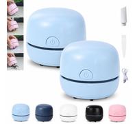 Gienslru Mini Aspirapolvere da Scrivania, Ricaricabile via USB e a Basso Consumo, Ideale per Ufficio e Casa Scrivanie, Tastiere, Laptop, Zone Studio, Angoli Creativi (2pcsLight Blue)