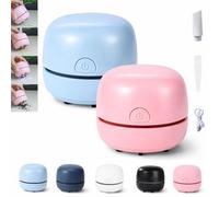 Gienslru Mini Aspirapolvere da Scrivania, Ricaricabile via USB e a Basso Consumo, Ideale per Ufficio e Casa Scrivanie, Tastiere, Laptop, Zone Studio, Angoli Creativi (Light Blue+Pink)