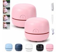 Gienslru Mini Aspirapolvere da Scrivania, Ricaricabile via USB e a Basso Consumo, Ideale per Ufficio e Casa Scrivanie, Tastiere, Laptop, Zone Studio, Angoli Creativi (2pcsPink)