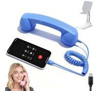 Gienslru Retro Phone Handset, Type-C Retro Telephone Style Landline Handle Receiver, Wired Plug In Handheld Cell Phone Receiver with Microphone, Bluetooth Telephone Handset for Mobile (Type-C,Blue)