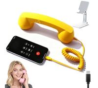 Gienslru Retro Phone Handset, Type-C Retro Telephone Style Landline Handle Receiver, Wired Plug In Handheld Cell Phone Receiver with Microphone, Bluetooth Telephone Handset for Mobile (Type-C,Yellow)