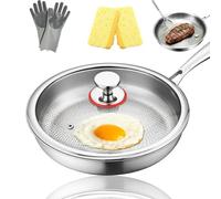 Gienslru Tovara Titanium Pro, padella TitaniumPro Titanium Hammered Pan Pro with Lid, 100% non tossico, padella in titanio naturale antiaderente, 26/28/30 cm per Cooking (With Lid, 11.81in)