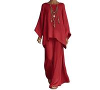 Gienslru Tuta Donna Estivo 2026 Elegante Complete Lino Boho Chic Top Kaftano Vintage e Pantaloni Larga Tute Curvy Completo Cerimonia Leggero Taglie Forti Completi Spiaggia Vacanze Primaverile Set