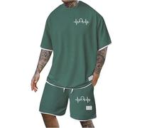 Gienslru Tuta Uomo Completa Estiva 2 Pezzi Set Completo Maglietta e Pantaloncini da Ginnastica Cotone Morbido Sportivo Outfit Palestra Tute Casual Corta per Corsa Completi Leggera Allenamento Fitness