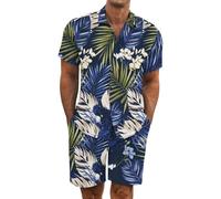 Gienslru Tuta Uomo Completa Estiva Camicia Hawaiani e Pantaloncini 2 Pezzi Set Completo Hawaiano a Maniche Corte Completa Tropicale Completino Abiti Estivi per Spiaggia e Vacation Summer