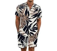 Gienslru Tuta Uomo Completa Estiva Camicia Hawaiani e Pantaloncini 2 Pezzi Set Completo Hawaiano a Maniche Corte Completa Tropicale Completino Abiti Estivi per Spiaggia e Vacation Summer