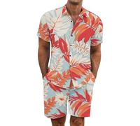 Gienslru Tuta Uomo Completa Estiva Camicia Hawaiani e Pantaloncini 2 Pezzi Set Completo Hawaiano a Maniche Corte Completa Tropicale Completino Abiti Estivi per Spiaggia e Vacation Summer
