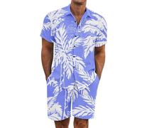 Gienslru Tuta Uomo Completa Estiva Camicia Hawaiani e Pantaloncini 2 Pezzi Set Completo Hawaiano a Maniche Corte Completa Tropicale Completino Abiti Estivi per Spiaggia e Vacation Summer