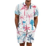 Gienslru Tuta Uomo Completa Estiva Camicia Hawaiani e Pantaloncini 2 Pezzi Set Completo Hawaiano a Maniche Corte Completa Tropicale Completino Abiti Estivi per Spiaggia e Vacation Summer