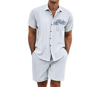 Gienslru Tuta Uomo Completa Estiva Camicia Hawaiani e Pantaloncini 2 Pezzi Set Completo Hawaiano a Maniche Corte Completa Tropicale Completino Abiti Estivi per Spiaggia e Vacation Summer