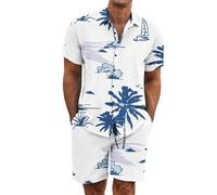 Gienslru Tuta Uomo Completa Estiva Camicia Hawaiani e Pantaloncini 2 Pezzi Set Completo Hawaiano a Maniche Corte Completa Tropicale Completino Abiti Estivi per Spiaggia e Vacation Summer