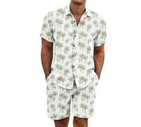 Gienslru Tuta Uomo Completa Estiva Camicia Hawaiani e Pantaloncini 2 Pezzi Set Completo Hawaiano a Maniche Corte Completa Tropicale Completino Abiti Estivi per Spiaggia e Vacation Summer