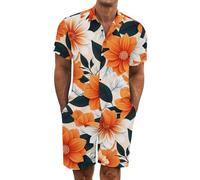 Gienslru Tuta Uomo Completa Estiva Camicia Hawaiani e Pantaloncini 2 Pezzi Set Completo Hawaiano a Maniche Corte Completa Tropicale Completino Abiti Estivi per Spiaggia e Vacation Summer