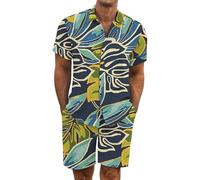 Gienslru Tuta Uomo Completa Estiva Camicia Hawaiani e Pantaloncini 2 Pezzi Set Completo Hawaiano a Maniche Corte Completa Tropicale Completino Abiti Estivi per Spiaggia e Vacation Summer