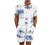 Gienslru Tuta Uomo Completa Estiva Camicia Hawaiani e Pantaloncini 2 Pezzi Set Completo Hawaiano a Maniche Corte Completa Tropicale Completino Abiti Estivi per Spiaggia e Vacation Summer