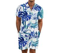 Gienslru Tuta Uomo Completa Estiva Camicia Hawaiani e Pantaloncini 2 Pezzi Set Completo Hawaiano a Maniche Corte Completa Tropicale Completino Abiti Estivi per Spiaggia e Vacation Summer