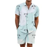 Gienslru Tuta Uomo Completa Estiva Camicia Hawaiani e Pantaloncini 2 Pezzi Set Completo Hawaiano a Maniche Corte Completa Tropicale Completino Abiti Estivi per Spiaggia e Vacation Summer