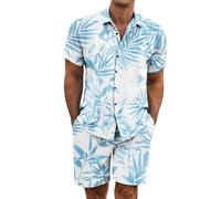 Gienslru Tuta Uomo Completa Estiva Camicia Hawaiani e Pantaloncini 2 Pezzi Set Completo Hawaiano a Maniche Corte Completa Tropicale Completino Abiti Estivi per Spiaggia e Vacation Summer