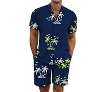 Gienslru Tuta Uomo Completa Estiva Camicia Hawaiani e Pantaloncini 2 Pezzi Set Completo Hawaiano a Maniche Corte Completa Tropicale Completino Abiti Estivi per Spiaggia e Vacation Summer