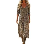 Gienslru Vestito Lino Donna Estivo Lungo Boho Chic Scollo a V Manica 3/4 Abito Maxi Floreale Vintage Elegante e Comodo per Mare Vacanza Primavera Estate Taglie Forti Curvy 2026 Dresses