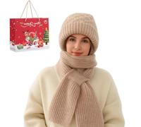 Gienslru Winter Versatile Knitted Hooded Scarf for Women, Integrated Ear Protection Windproof cap Scarf, Warm Ear Protection Knitted Hat for Women (IT, Testo, Taglia Unica, D)