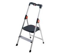 GIERRE Scaletta 2 gradini pieghevole 117H x 49 cm Sgabello Scaletta in Alluminio Anodizzato con Vaschetta Portaoggetti Integrata Scala Salvaspazio con Piedini Antiscivolo e Ampia Piattaforma