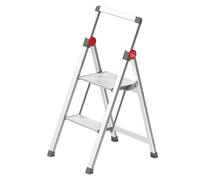 GIERRE Scaletta 2 Gradini Pieghevole Salvaspazio 90H x 41 cm Scala Alluminio con Gradini Zigrinati Profondi 10 Cm Scaletta Pieghevole con Piedini Antiscivolo e Comoda Piattaforma da 30,5 cm