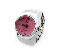 Gierzijia Orologio da dito alla moda, orologio da uomo e donna con anello creativo elastico rotondo al quarzo numeri romani orologi, ti fanno raffreddare nella folla, Rosso rosato, One Size