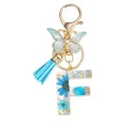 Gierzijia Portachiavi in resina a forma di fiore secco blu dalla A alla Z, da donna, con lettera iniziale, accessorio per borse, F, taglia unica