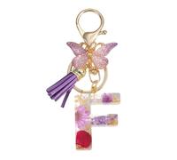 Gierzijia Portachiavi in resina a forma di fiore secco viola dalla A alla Z, da donna, con lettera iniziale, accessorio per borse, F, taglia unica