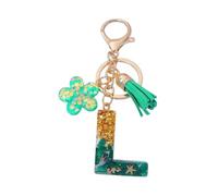 Gierzijia Portachiavi in resina a forma di lettera dell'alfabeto A-Z, con nappa, colore verde e oro, con lettera iniziale, accessorio per borse, L, taglia unica