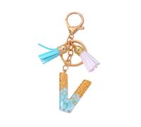 Gierzijia Portachiavi in resina con nappa in lamina d'oro verde A-Z alfabeto per donne, lettera iniziale portachiavi accessori borsa ciondoli, V, taglia unica
