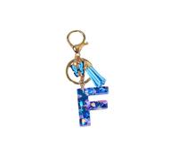 Gierzijia Portachiavi in resina con paillettes a forma di cuore blu con nappe A-Z, portachiavi con lettera iniziale, accessori per borse, F, taglia unica