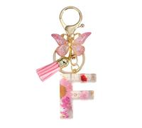 Gierzijia Portachiavi in resina rosa con fiore secco dalla A alla Z, da donna, con lettera iniziale, accessorio per borse, F, taglia unica