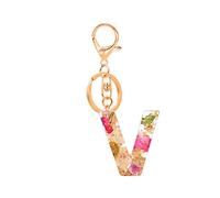 Gierzijia Portachiavi in resina trasparente a forma di fiore asciutto A-Z per le donne, portachiavi con lettera iniziale accessori per borse, V, taglia unica
