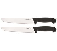 Giesser, 2 coltelli da macellazione, colore nero, lunghezza lama 21 cm, forma stretta