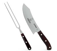 Giesser since 1776 - Made in Germany - PremiumCut, Rocking Chef, set da intaglio da 2 pezzi, Coltello da cuoco, Forchetta da intaglio, micarta, rosso, inossidabile, Set di coltelli da barbecue
