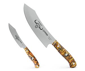 Giesser since 1776 - Made in Germany - PremiumCut, Spicy Orange, set di coltelli da 2 pezzi, Coltello da cuoco, acrilico, coltello spelucchino, esotico, inossidabile. Set di coltelli da barbecue