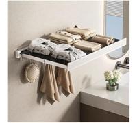 GIFALPXO Stendibiancheria Pieghevole A Parete Salvaspazio con Ripiano in Rete E 6 Ganci Regolabili, Portasciugamani Senza Trapano per Bagno, Lavanderia, Organizzazione dell'Armadio,Bianca,44cm