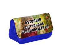 GIFART Astuccio Scuola Personalizzato vari colori - 2 Scomparti con Cerniere e chiusura a Strappo - Borsellino Portapenne Personalizzabile con Nome e Cartoni Animati - Scuola Elementare Media (BLU)