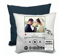GIFART Cuscino Musicale Spotify Premi e ascolta la tua canzone, personalizzato con foto (Retro Blu, Foto Singola)